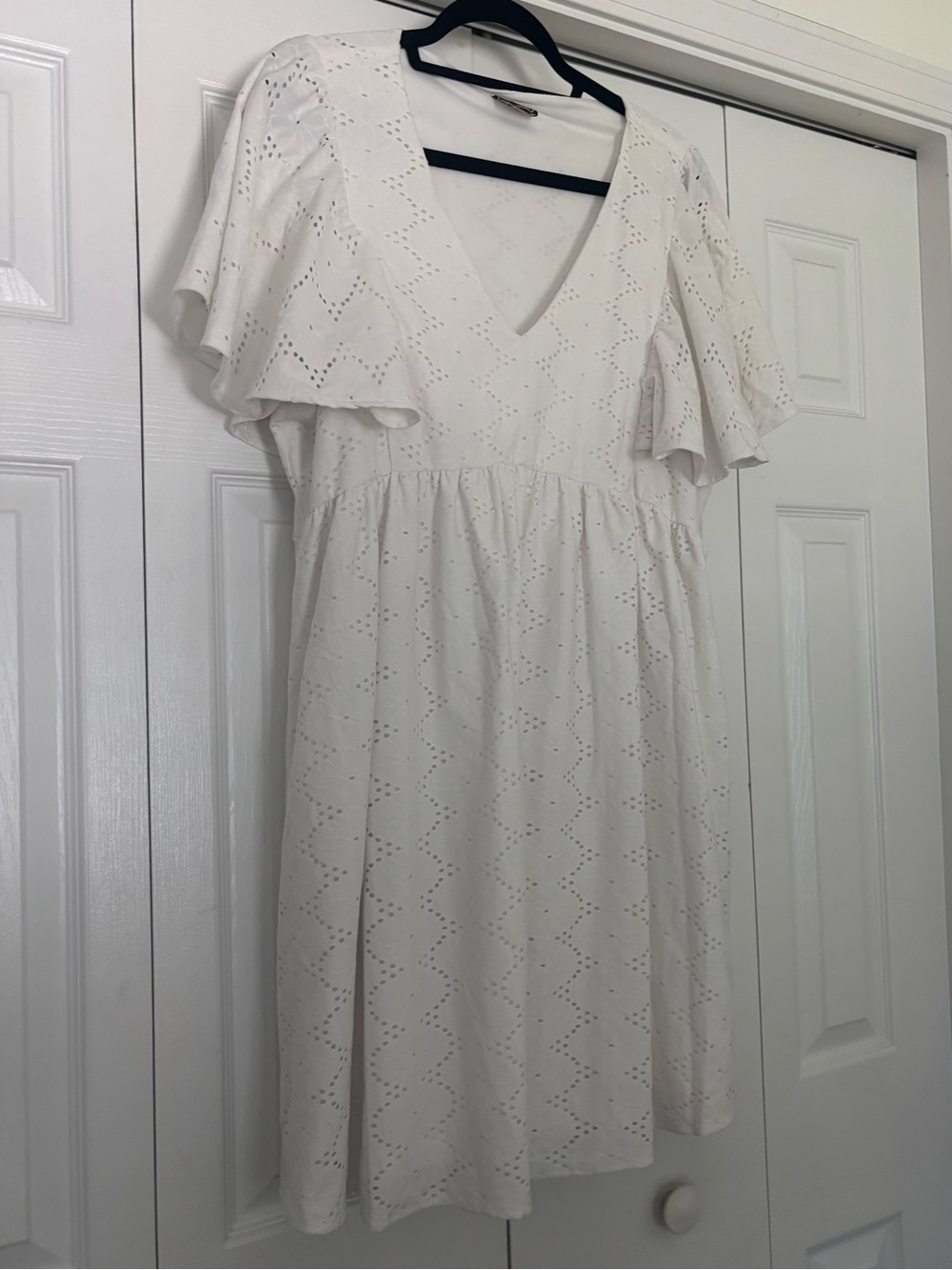ARULA White Eyelet Flutter-Sleeve Mini Dress